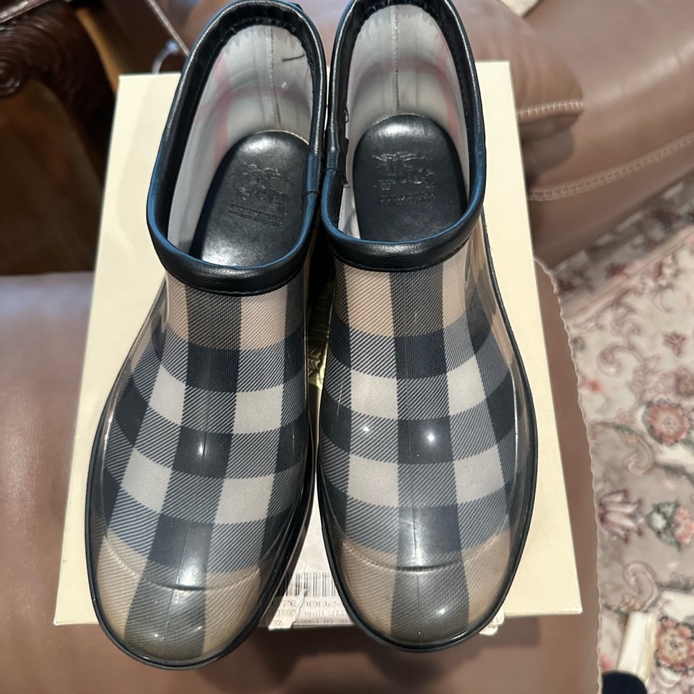 Burberry Black and Tan Checkered Women's Rain Boots
